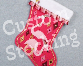 Custom Flamingo Handmade Christmas Stocking with Your Choice of Felt Color, Decoration & Personalization