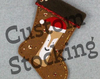 Custom Tiki Bob Santa Handmade Christmas Stocking with Your Choice of Felt Color, Decoration & Personalization