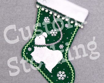 Custom Shih Tzu Dog Handmade Christmas Stocking with Your Choice of Felt Color, Decoration & Personalization