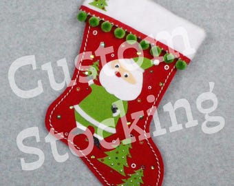 Custom Santa-2Handmade Christmas Stocking with Your Choice of Felt Color, Decoration & Personalization