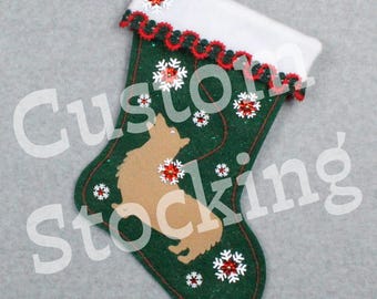 Custom Corgi Dog Handmade Christmas Stocking with Your Choice of Felt Color, Decoration & Personalization