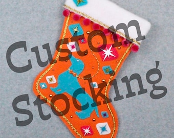 Custom Dachshund Weiner Dog Handmade Christmas Stocking with Your Choice of Felt Color, Decoration & Personalization