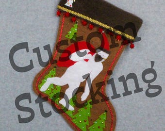 Custom Santa Yeti Handmade Christmas Stocking with Your Choice of Felt Color, Decoration & Personalization