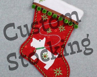 Custom Scottish Terrier Dog #1 Handmade Christmas Stocking with Your Choice of Felt Color, Decoration & Personalization