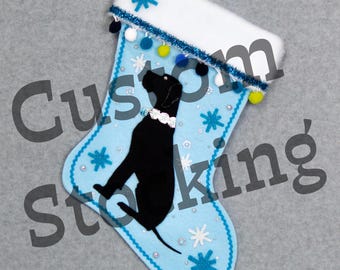 Custom Great Dane Dog Handmade Christmas Stocking with Your Choice of Felt Color, Decoration & Personalization