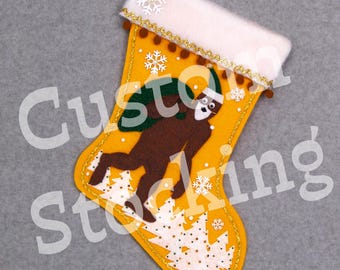 Custom Santa Sasquatch Handmade Christmas Stocking with Your Choice of Felt Color, Decoration & Personalization