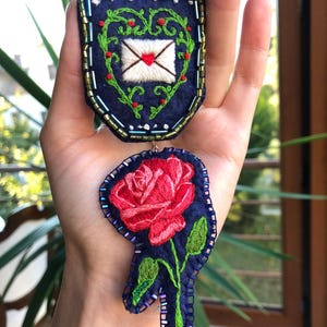 Hand Embroidered Beaded Brooch: &#39;Love Letter&#39; Romantic Gift