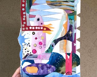 Original Contemporary Mixed Media Abstract Collage Art: Colorful Creative Geometric Shapes Paper Art
