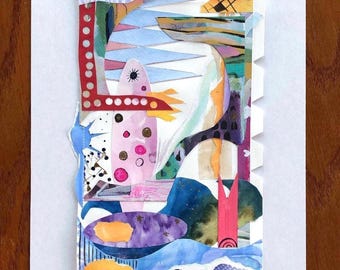 Original Contemporary Mixed Media Abstract Collage Art: Colorful Creative Geometric Shapes Paper Art