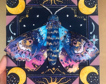 Midnight Moth, Original Painting Moth Paper Cut Art, Paper cutting, Paper wall art, Collage art, Artwork for wall, Unique artwork, metallic