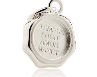 Tempus Fugit Amor Manet Charm, sterling silver, seal