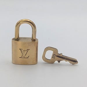 Louis Vuitton Brass Padlock Lock And Key #319 - Vintage Designer Handbag Keychain Keyring Bag Charm Accessory - Gift for Her