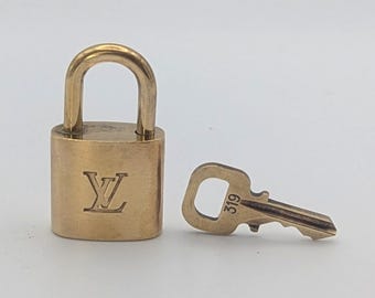 Louis Vuitton Brass Padlock Lock And Key #319 - Vintage Designer Handbag Keychain Keyring Bag Charm Accessory - Gift for Her
