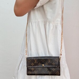 Upcycled to Purse Louis Vuitton Sarah Women Wallet on Gold Chain Bag- Vintage 90s Designer LV Shoulder Crossbody Handbag - French Style