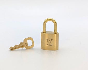 Louis Vuitton Brass Padlock Lock And Key #310 - Vintage Designer Handbag Keychain Keyring Bag Charm Accessory - Gift for Her