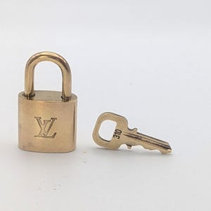Louis Vuitton Brass Padlock Lock And Key #310 - Vintage Designer Handbag Keychain Keyring Bag Charm Accessory - Gift for Her