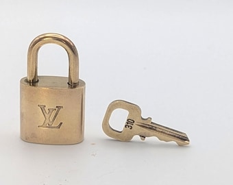 Louis Vuitton Brass Padlock Lock And Key #310 - Vintage Designer Handbag Keychain Keyring Bag Charm Accessory - Gift for Her