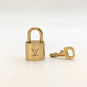 Louis Vuitton Brass Padlock Lock And Key #312 - Vintage Designer Handbag Keychain Keyring Bag Charm Accessory - Gift for Her