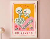 Skeleton Lovers Tarot Card Wall Art: Halloween Romantic Print, Gothic Lover gift
