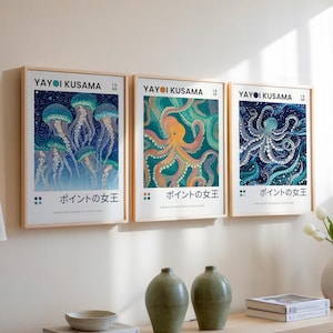 Yayoi kusama poster set, INSPIRED Kusama Yayoi, Jellyfish Art, Octopus poster, Japanese print, kusama digital download, yayoi kusama bundle