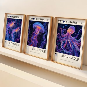 Yayoi kusama Poster Set, INSPIRED Kusama Yayoi, Qualle Kunst, Oktopus Poster, Garnelen Druck, kusama digitaler Download, Yayoi kusama Bundle