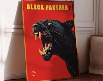 Vintage Black Panther Exhibition Poster: Japandi trendy decor