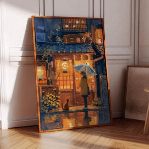 Stampa anime Lofi, Cafe Studio Printable Wall Art, poster anime carino, ragazza Lofi, stampa Lofi, poster estetico, ristorante giapponese