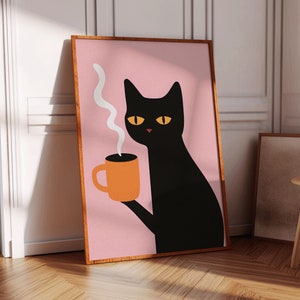 Coffee Cat Print, morning poster, Grumpy cat poster, Kitchen Wall Decor, Anime Cat, Coffee lover, Espresso poster