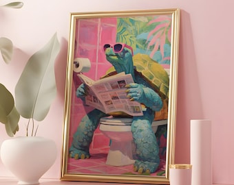 Quirky turtle toilet poster: funny Bathroom decor