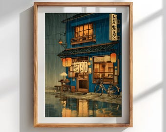 Anime Ramen Shop Kunstdruck: Rainy Night Japanese Street