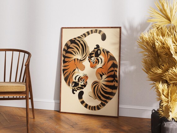 Japanese Tiger Wall Art: Boho Minimalist Print (Digital Download)
