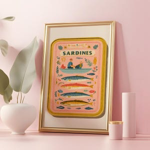 Sardines Art Print, folk art print Retro Sardines Wall Art, Fish Print, Kitchen Wall Art, Fish Wall Art, Digital Print, Sardine Poster