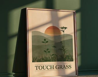 Touch Grass Retro Sunset print: Boho Botanical decor