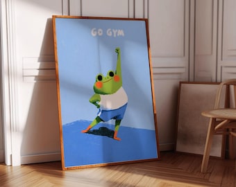 Go Gym Frog Poster: Cute Workout Motivation decor