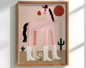 Pink Horse in Cowboy Boots Poster: Girly trendy home decor