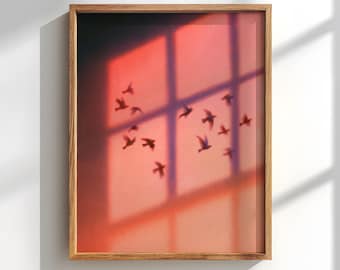 Flock of Birds Window Shadow Poster: Minimalist Serene Home Decor