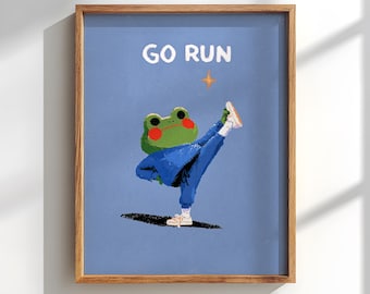 Go Run Frog Poster: Funny Running Motivation decor