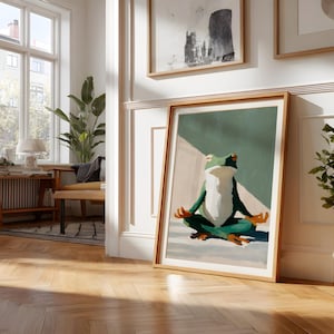 Namaste Frog konsttryck: Minimalistisk yogadekor bild 2