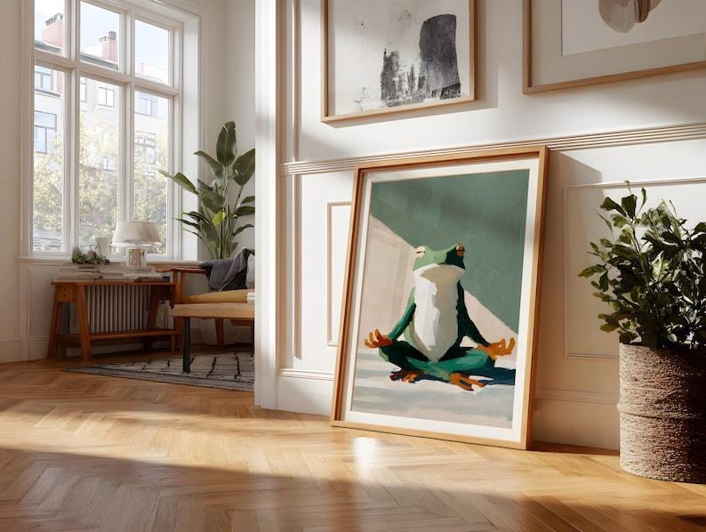 Namaste Frog konsttryck: Minimalistisk yogadekor bild 2