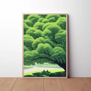 Wandkunst Japanische Landschaft Poster Minimalistischer Baum Druck Zen Dekor Natur Kunst Wald Druck friedliche Landschaft Dekoration