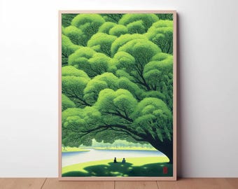Japanese Landscape Art Print | Minimalist Zen Tree Poster (Digital Download)