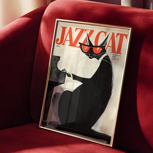 Retro Jazz Cat Poster: Vintage Jazz Club Wall Art