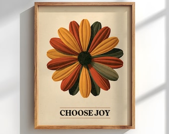 Choose Joy Retro Daisy Poster: Positive Motivation Room Decor