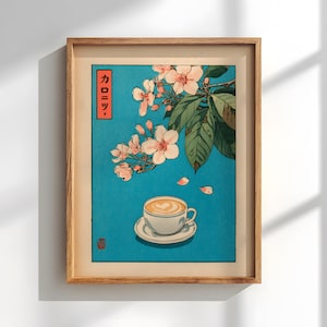 Japanese Coffee Art Print: Sakura blossom, Latte Wall Decor