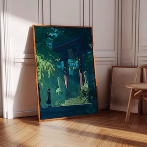 Lofi の森のプリント、ビデオゲームのプリント、緑の森の小道のアート、ポスターまたはキャンバスプリント Lofi アニメのキャンバスアートプリント、Lofi プリント、禅の壁アート
