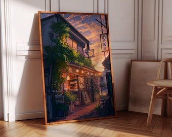Lofi Anime Coffee Shop Print: Japandi Cafe Wall Art (Digital Download)