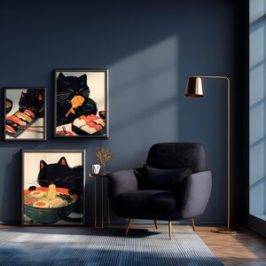 Ramen Black Cat Art Print: Japanese kitchen Decor image 4