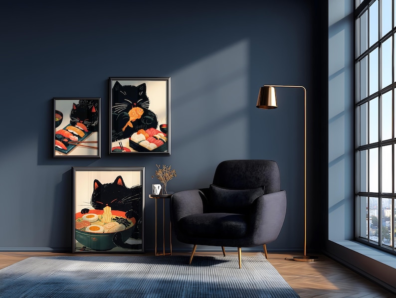Ramen Black Cat Art Print: Japanese kitchen Decor image 4
