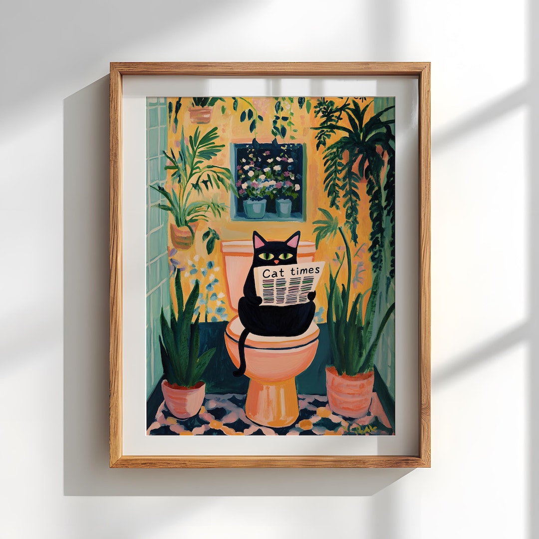 Quirky Black Cat Toilet Print: Funny Bathroom Wall Art - Etsy