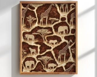 African Safari Animals Poster: Savannah Wildlife Nursery Room Decor